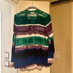 Calvin Klein Green, Deep Blue and White Blouse